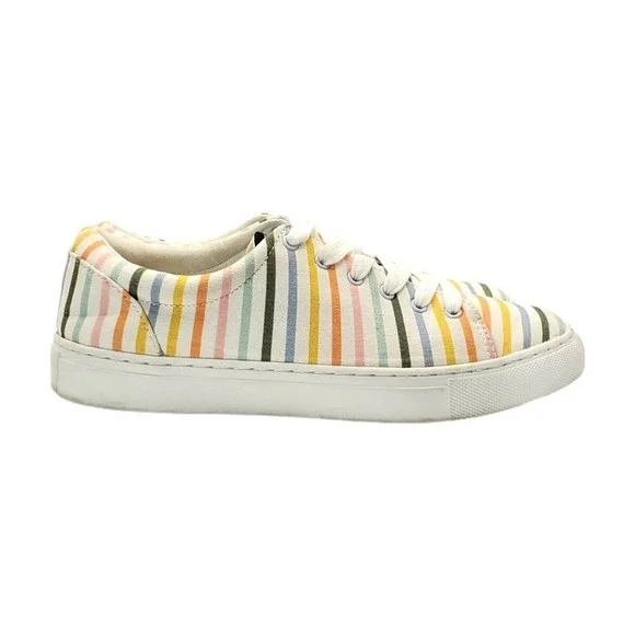 Euc J Crew Rainbow Colorful Striped Canvas Sneaker Tennis Shoe Size 7 - Picture 3 of 5